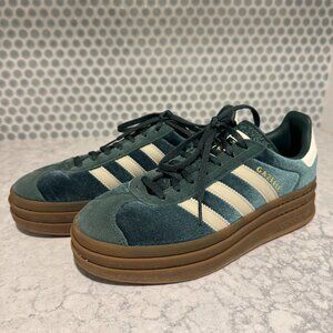adidas Gazelle Platform Sneakers in Dark Teal with Cream Stripes